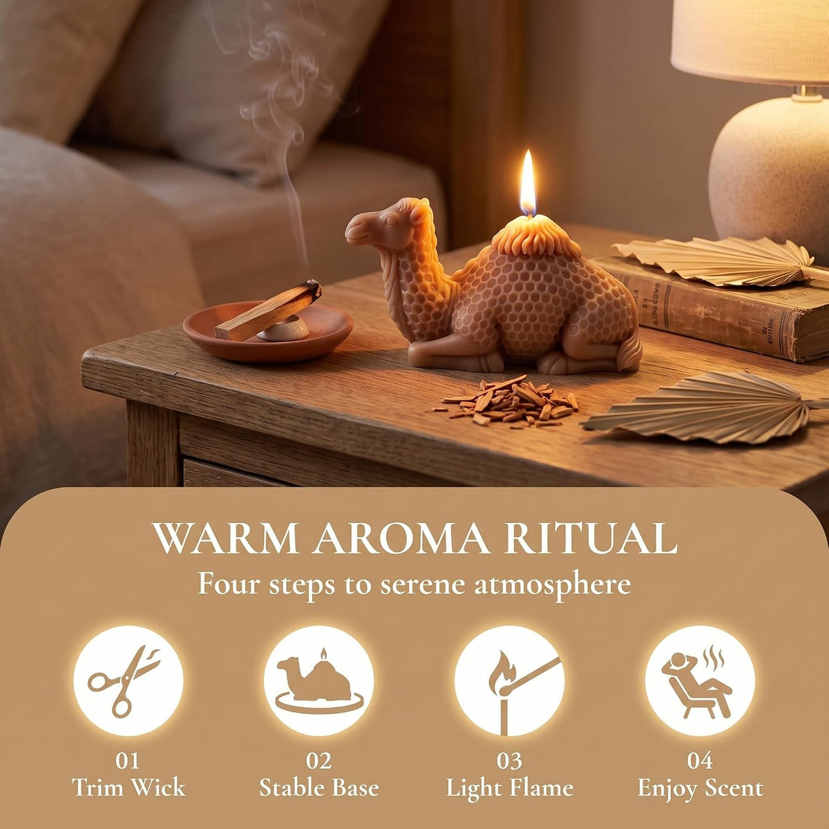 Camel Shaped Scented Candle,Sandalwood Soy Blend Wax Figurine Decor