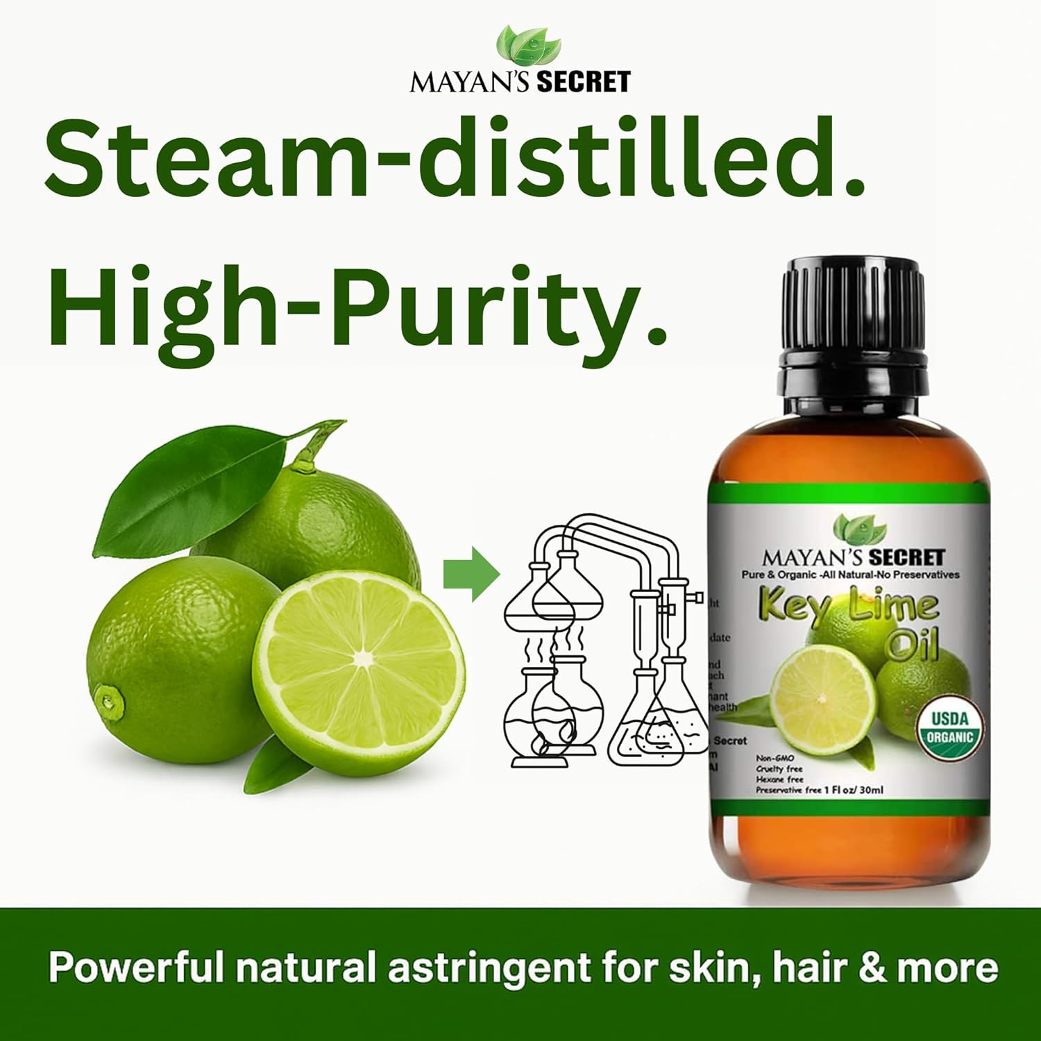 Mayan’s Secret USDA Certified Organic Key Lime Essential Oil for Diffuser & Reed Diffusers (100% Pure & Natural - UNDILUTED) 1oz Bottle