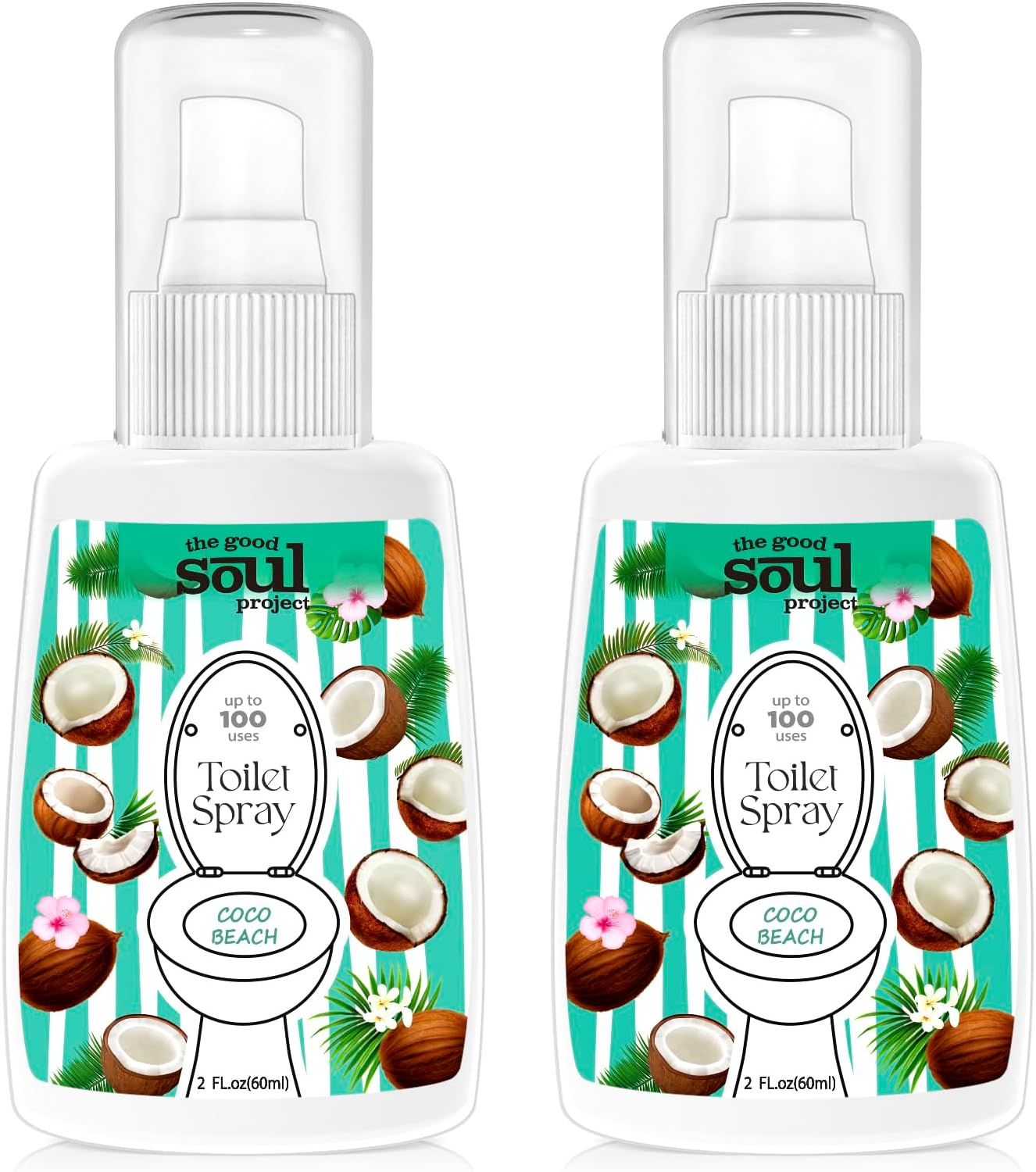 THE GOOD SOUL PROJECT Toilet Spray, Coco Beach, Bathroom Odor Eliminator, Travel Size Air Freshener Spray, 2 Fl.Oz(2 Pack)