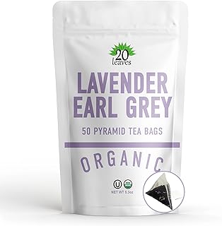 Lavender Earl Grey Black Tea - 100% Certified Organic - 50 Pyramid Tea Bags Sachets in a Resealable Bag