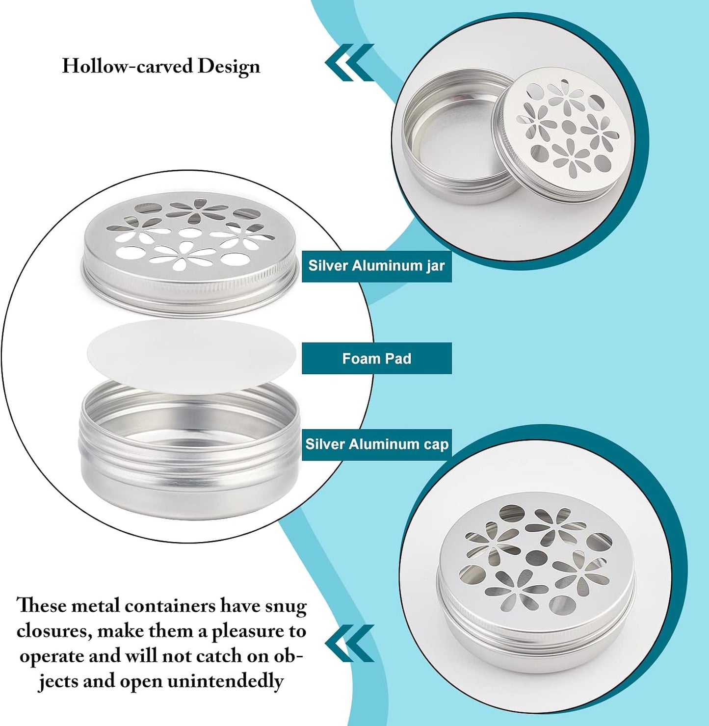 PH PandaHall 2 Ounce Aluminium Tins, 12pcs 3 Styles Empty Storage Containers with Hollow Lids 60ml Screw Lid Round Jars Sample for Aromatherapy Air Freshener Candles Travel Storage
