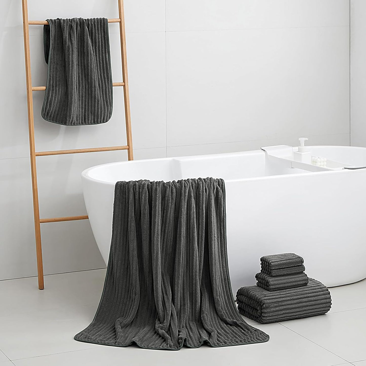Extra Large Bath Towel Set of 6 (40"x80"),Oversized Bath Sheet Super Soft Highly Absorbent Microfibers Quick Dry Luxury Shower Towel for Bathroom Spa Gym Hotel Yoga (Charcoal Gray, 6Piece)