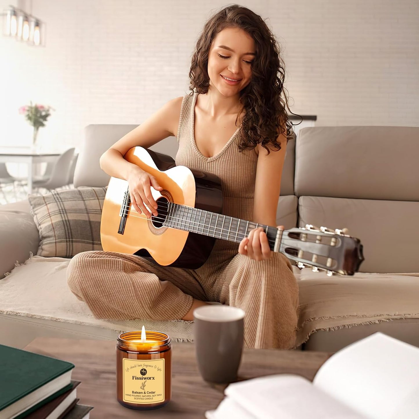Fissiworx Vanilla Scented Candle Set 2 Pack, Candle for Home Scented, Odor Eliminating, Stress Relief, 15oz, 110 Hours Long Lasting Candles, Soy Candle Gift Set for Women