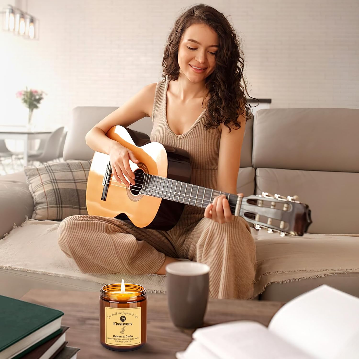 Fissiworx Vanilla Scented Candle Set 2 Pack, Candle for Home Scented, Odor Eliminating, Stress Relief, 15oz, 110 Hours Long Lasting Candles, Soy Candle Gift Set for Women