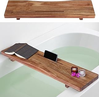 Premium Acacia Wood Bathtub Tray Caddy with Adjustable Legs, Minimalistic Design Bath Tray for Tub, Bathtub Accessories, Fit Standard and Against Wall Bath Tubs, Gift Idea for Women