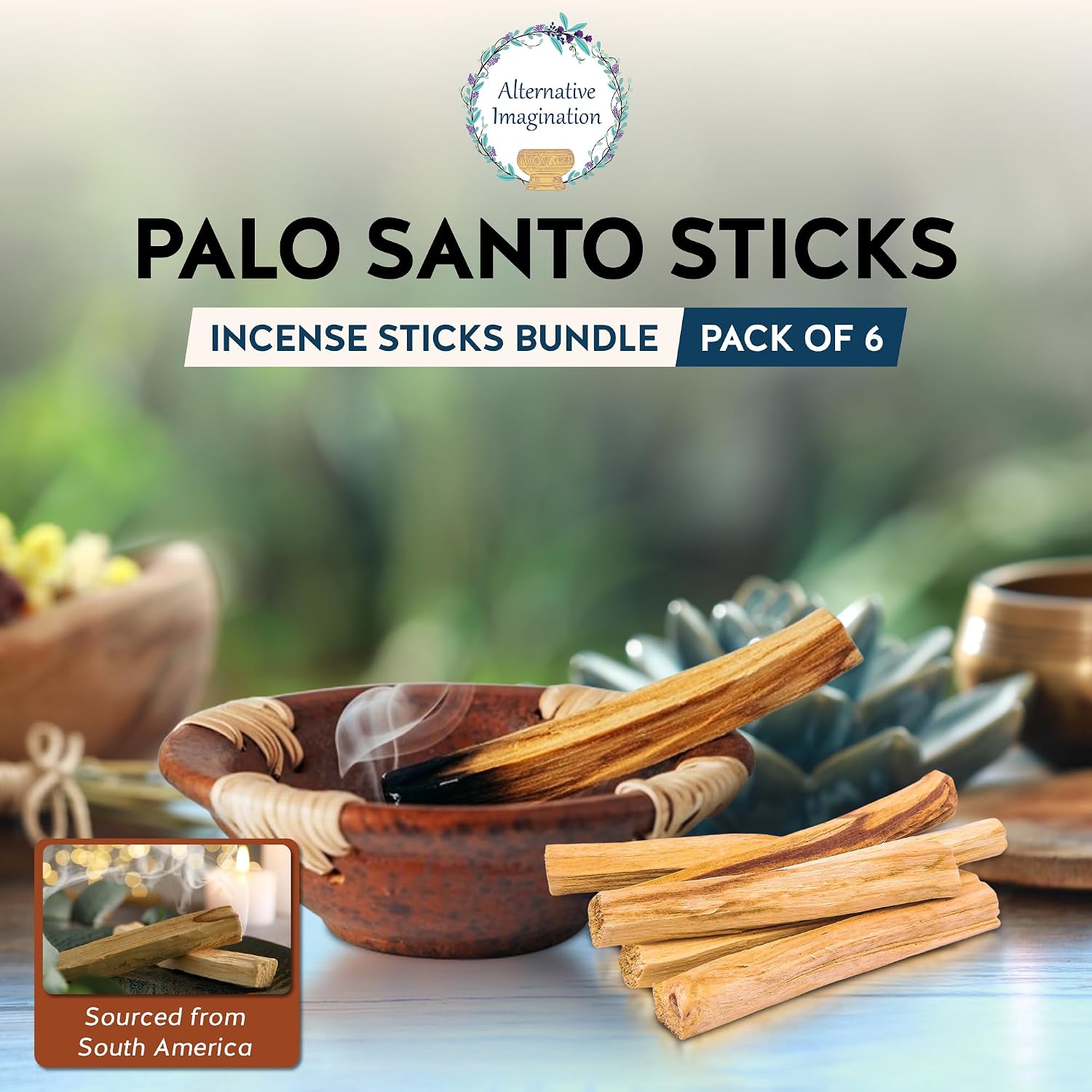 Palo Santo Sticks - Incense Sticks for Spiritual Cleansing, Stress Relief, Meditation Accessories, Home Fragrance - Sustainably Wild Harvested - Pack of 6 - Alternative Imagination