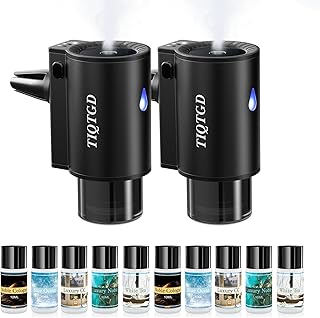 Car Air Freshener Diffuser, Smart Car Air Freshener with 3 Spray Modes, Auto On/Off, Rechargeable Aromatizante para Carro with 10pcs Essential Oil, 5 Scents, Long-Lasting, 2Pack