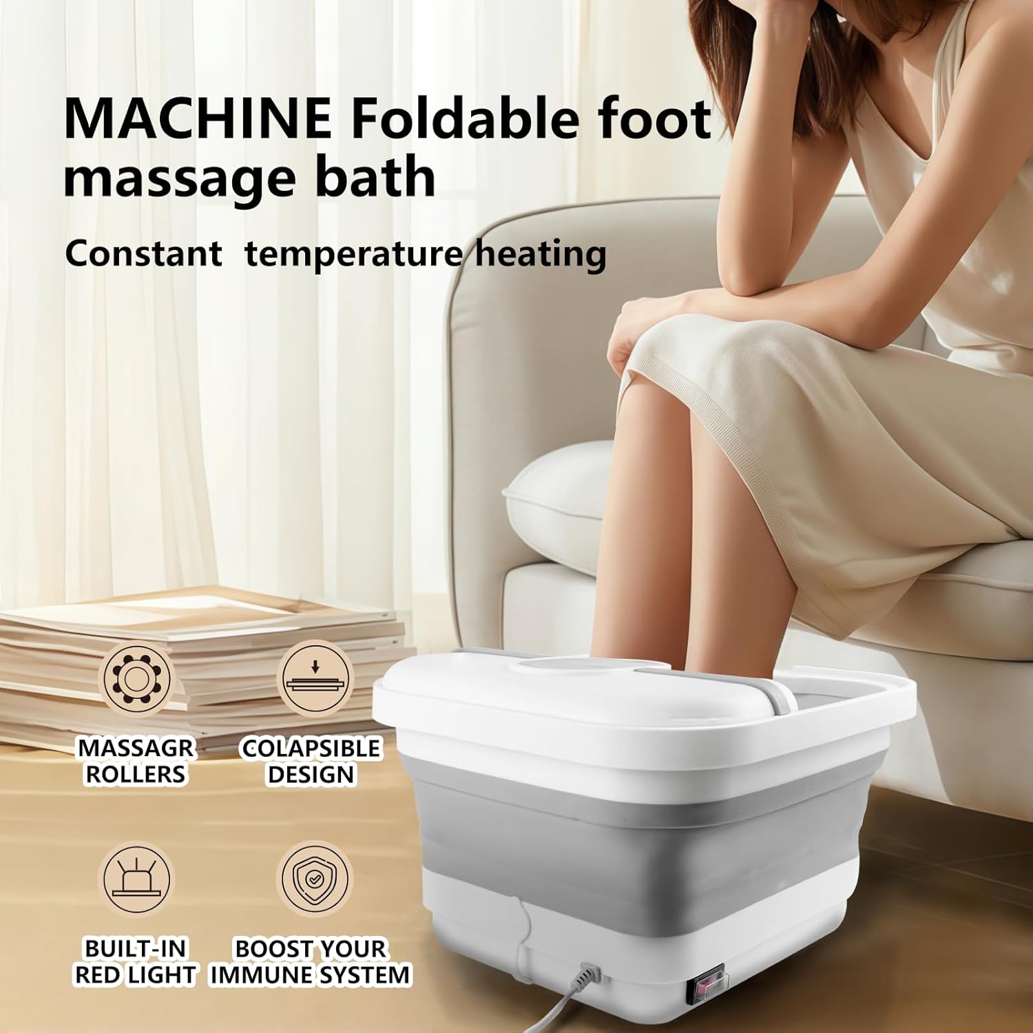 Collapasible Foot Spa Bath Massager with Heat, Pedicure Foot Spa with Bubbles/Timer/Temperature Control, Feet Soak Tub for Home, Office, Relaxation and Stress Relief, Gift for Men and Women