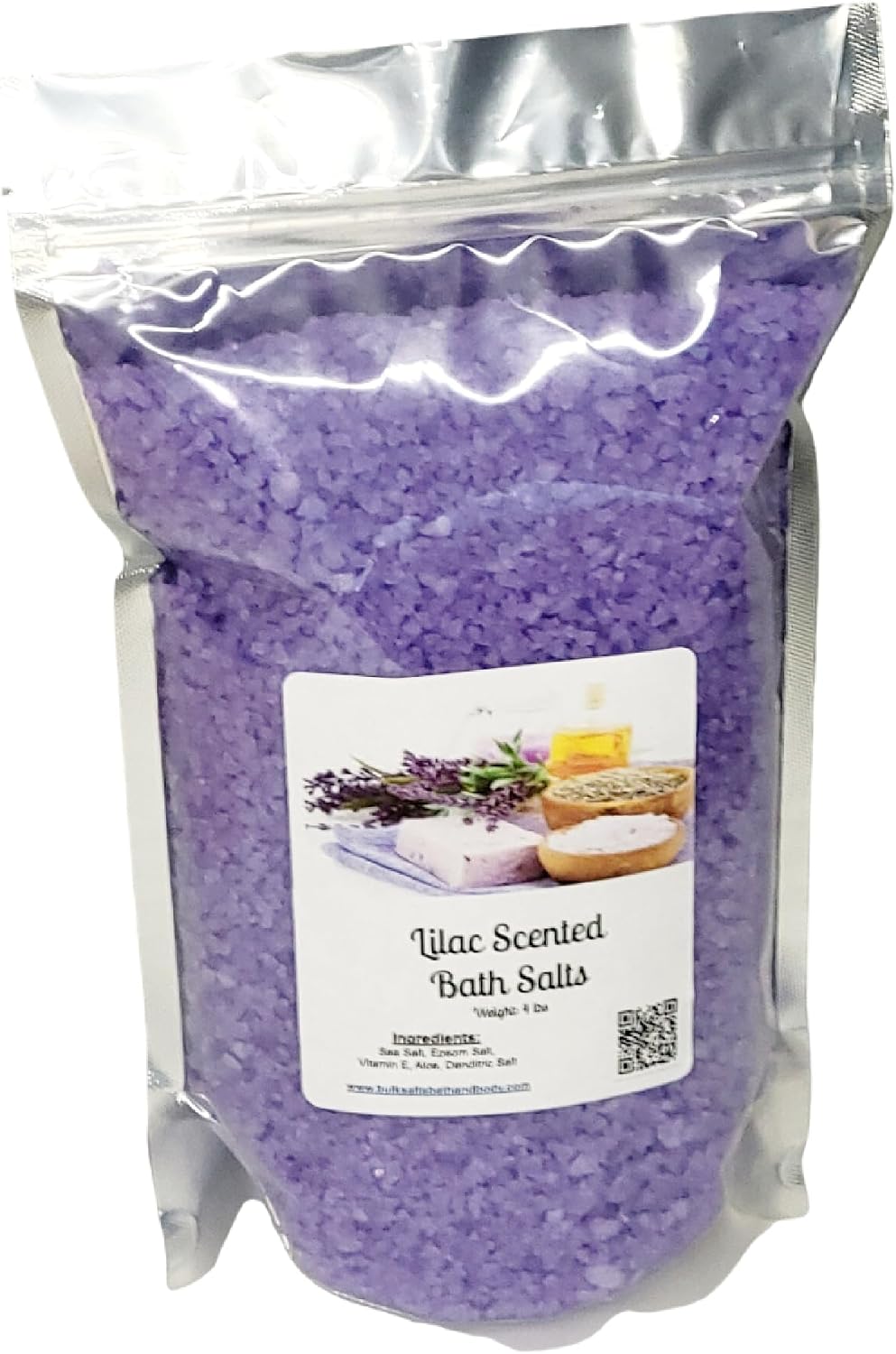 Bath Salts | 4lb Bag (64 oz.) | Lilac Scent | Epsom Salt | Sea Salt | Bathing | Body Care | Beauty | Relaxation | Spa | Pedicure | Manicure
