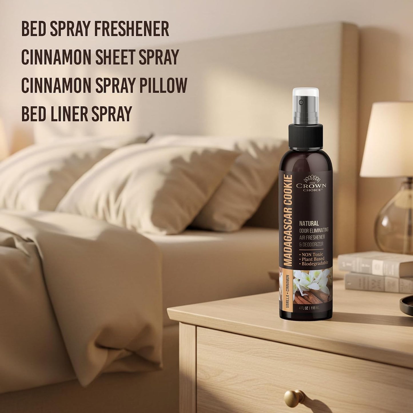 Non-Toxic Odor Eliminator, Natural Vanilla & Cinnamon Air Freshener Spray for Home, Room, Closet & Couch Deodorizer, Long Lasting Bathroom & Toilet Freshener, Safe for Kids & Pets, 2PK - 4 Oz each