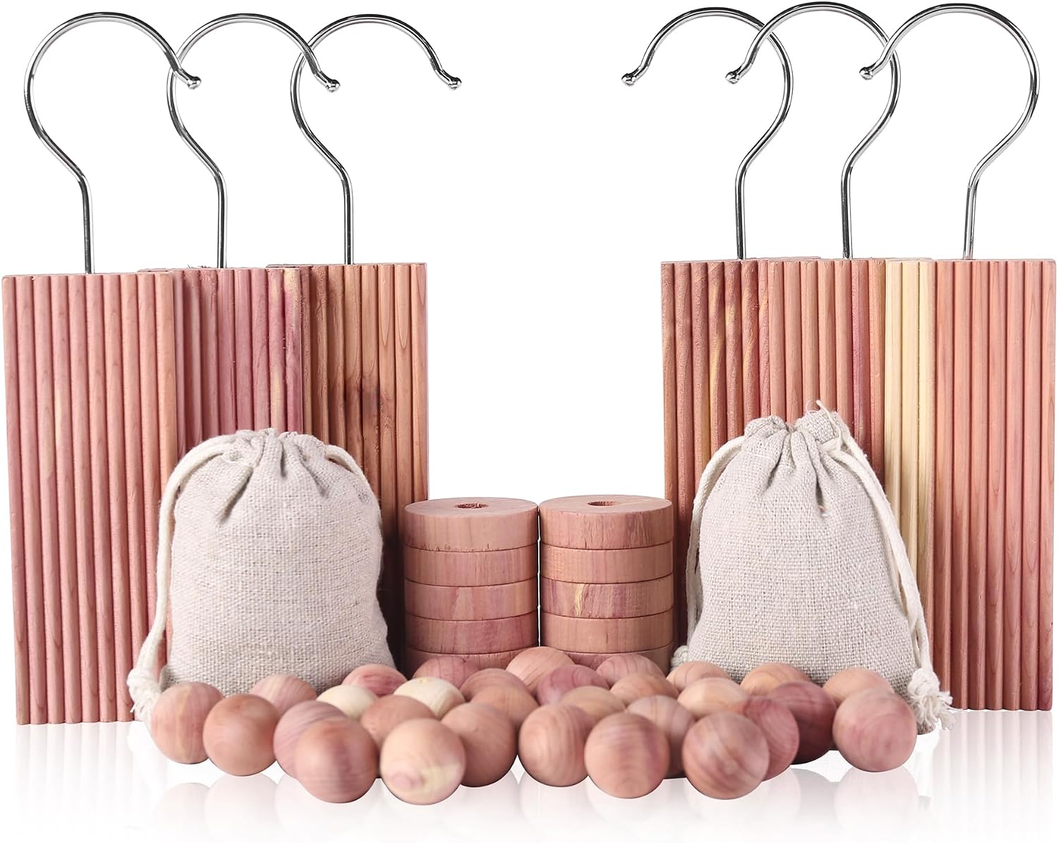 Cedar Blocks for Clothes Storage 50PCs, Hangers 6pc, Balls 30pc, Rings 12pc and Sachet Bags 2pc for Closets and Drawers