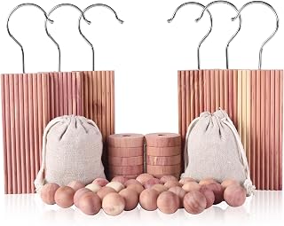 Cedar Blocks for Clothes Storage 50PCs, Hangers 6pc, Balls 30pc, Rings 12pc and Sachet Bags 2pc for Closets and Drawers