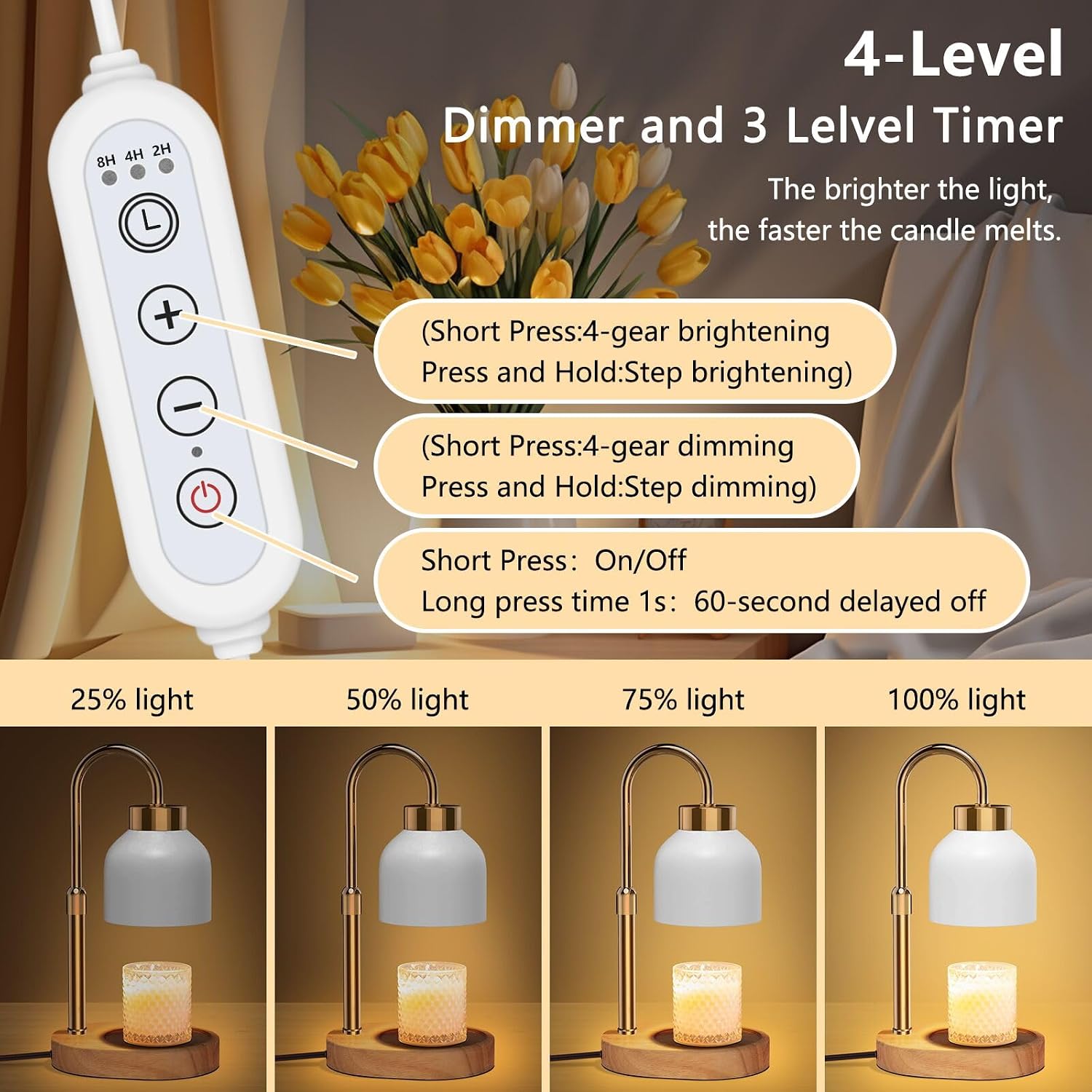 Candle Warmer Lamp, with Timer Dimmer, Height and Brightness Adjustable, Modern Electric Wax Warmer for Women Mom, Best Birthday and House Warming Gift for New Home Decor