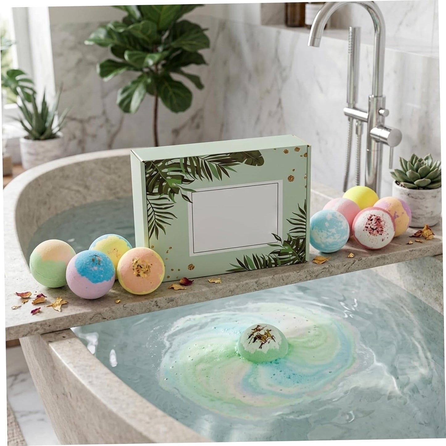 Bath Bomb Set - 12 Pack of 60g Fizzy Bath Balls with Natural Scents & Botanicals, Relaxing Bathbomb for Women, Self Care Set for Mom, Bombs for Women