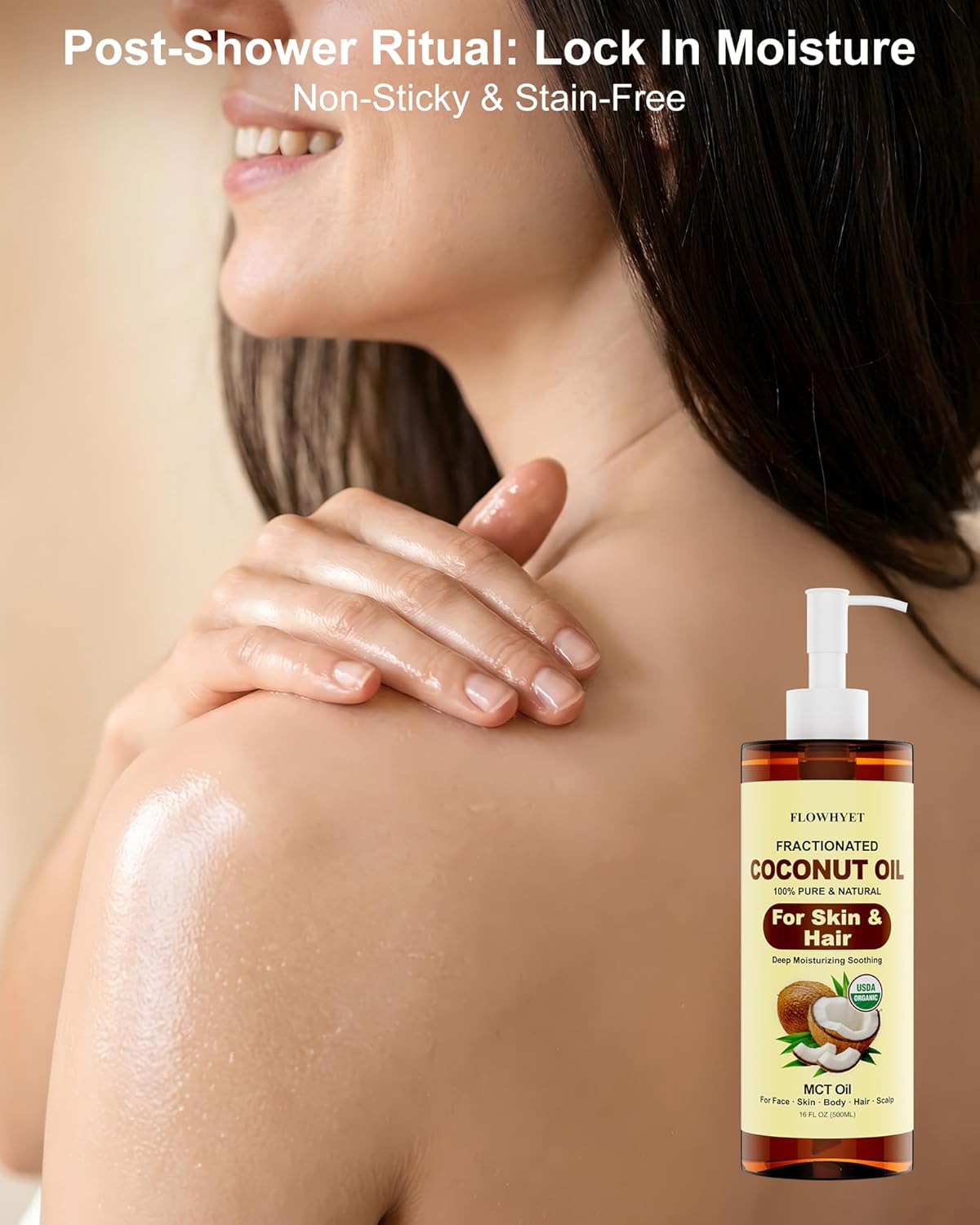 Organic Fractionated MCT Coconut Oil, 32 Fl Oz (2 x 16 Fl Oz), USDA Certified, 100% Pure & Natural Liquid Coconut Oil for Skin, Face, Body, Hair & Scalp, Lightweight Carrier Oil, Massage Oil