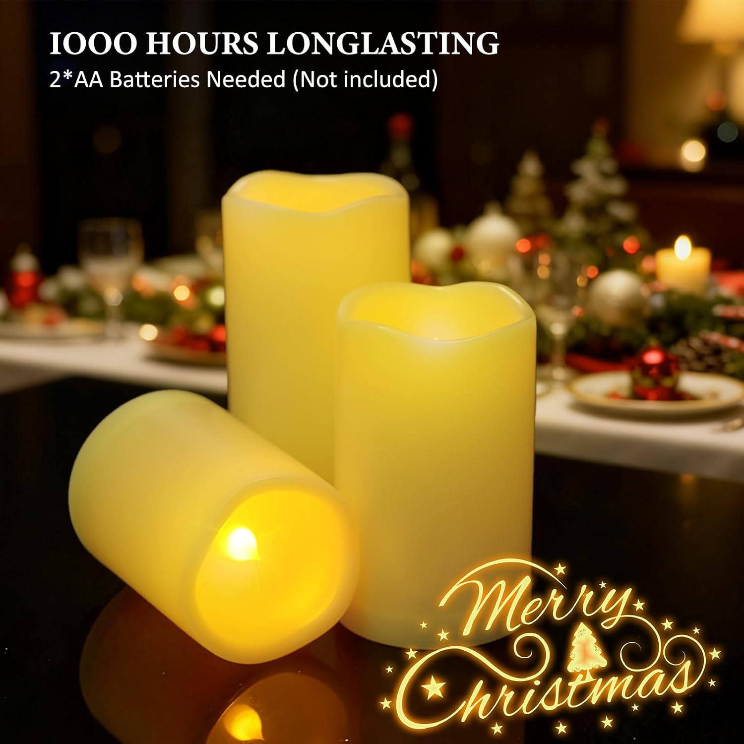 Weatherproof Flameless Candles with 6 H Timer-1000 Hours Long Life, Waterproof Battery Operated Flickering LED Pillar Candles,Outdoor Candles for Chiristmas Thanksgiving Halloween （ 4" 5" 6" Ivory)