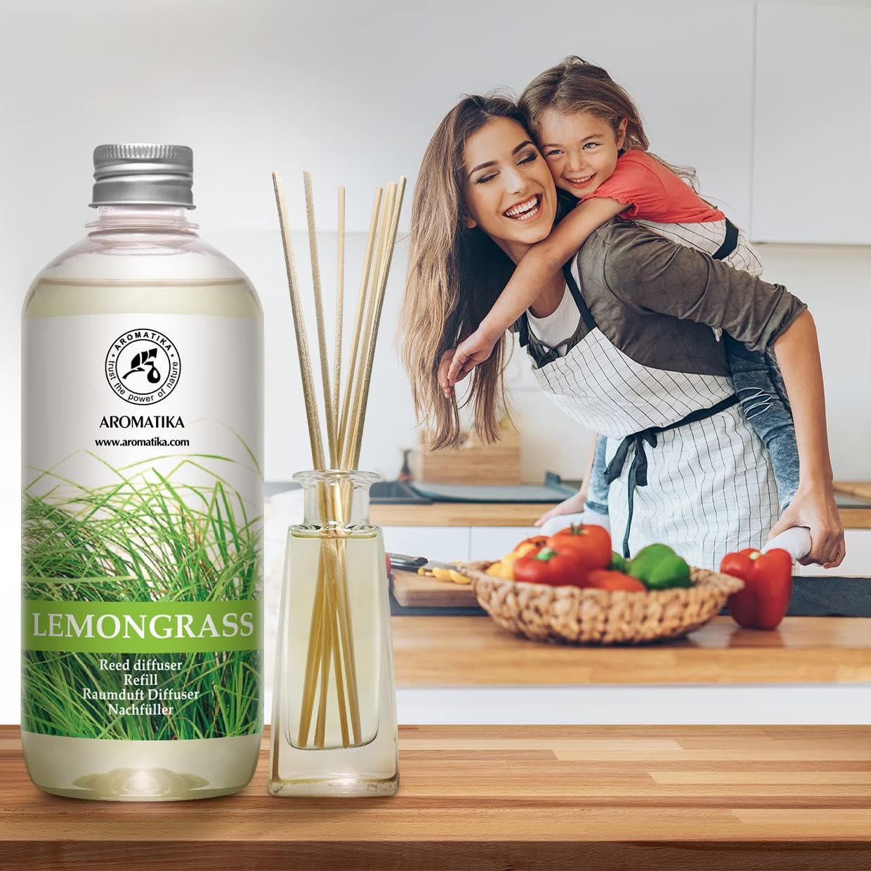 Lemongrass Reed Diffuser Refill, Natural Essential Lemongrass Oil 17 Fl Oz - Fresh & Long Lasting Fragrance - Reed Diffuser Oil Refill for Aromatherapy - Home - Office - Restaurant