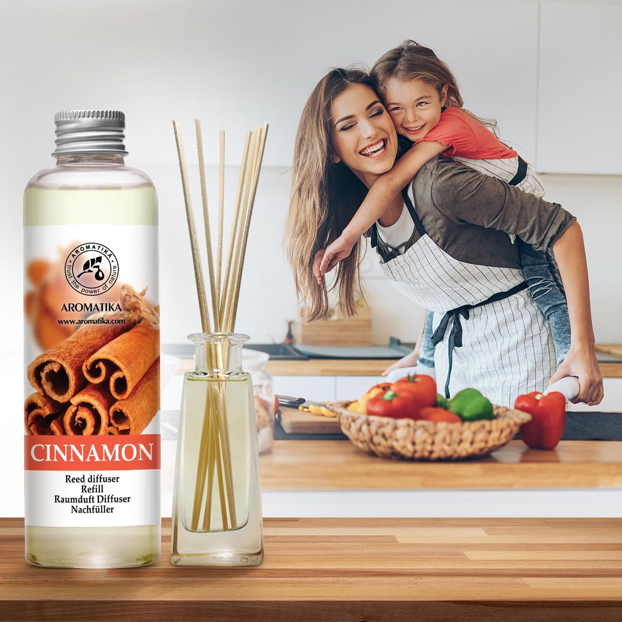 Cinnamon Reed Diffuser Refill with Natural Essential Cinnamon Oil 6.8 Fl Oz - Fresh & Long Lasting Fragrance - Reed Diffuser Oil Refill for Aromatherapy - Home - Fitness - Boutique