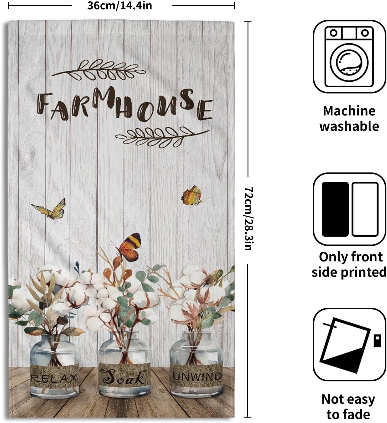 Giwawa Farmhouse Floral Hand Towels White Wood Bath Towels Set of 2 Soft Guest Face Towel Fingertip Towel Washcloth for Bathroom Spa Guest Gift