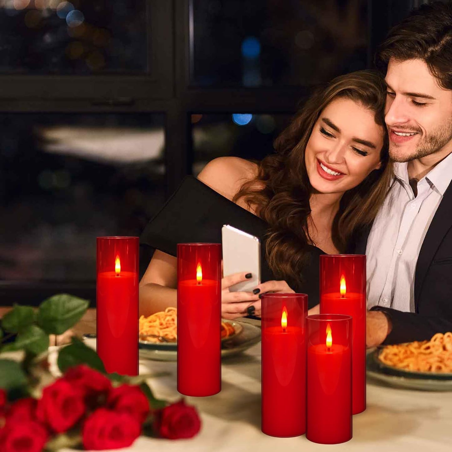 24-Pack Red Acrylic Flameless LED Candles with Remote Control - Realistic Flickering Battery - Operated Candles for Valentine's Day,Home Decor, Weddings, and Parties.