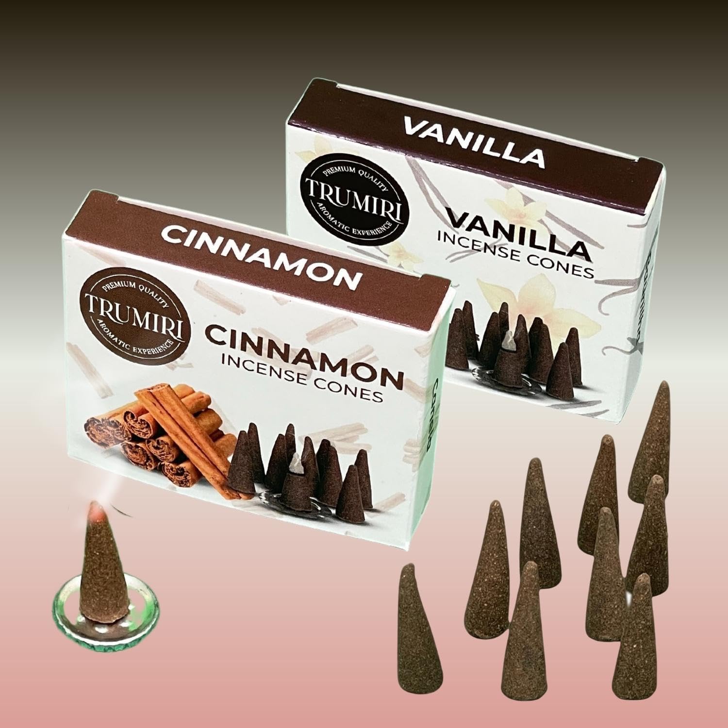 TRUMIRI Incense Cones - Combo Pack of 20 Cone Incense - 10 Vanilla + 10 Cinnamon
