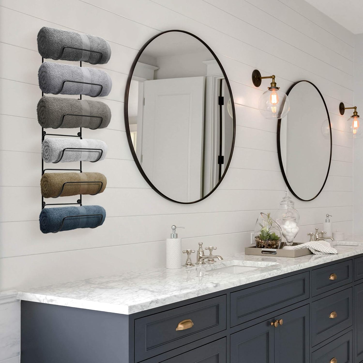 Sorbus Towel Rack Wall Mount – 6 Compartments of Black Metal Bathroom Towel Holder Set - Bathroom Organizer, for Gym Spa, Camper, Rv, Back of Door, Cabinet - Wine Rack Wall Mounted for Kitchen, Bar
