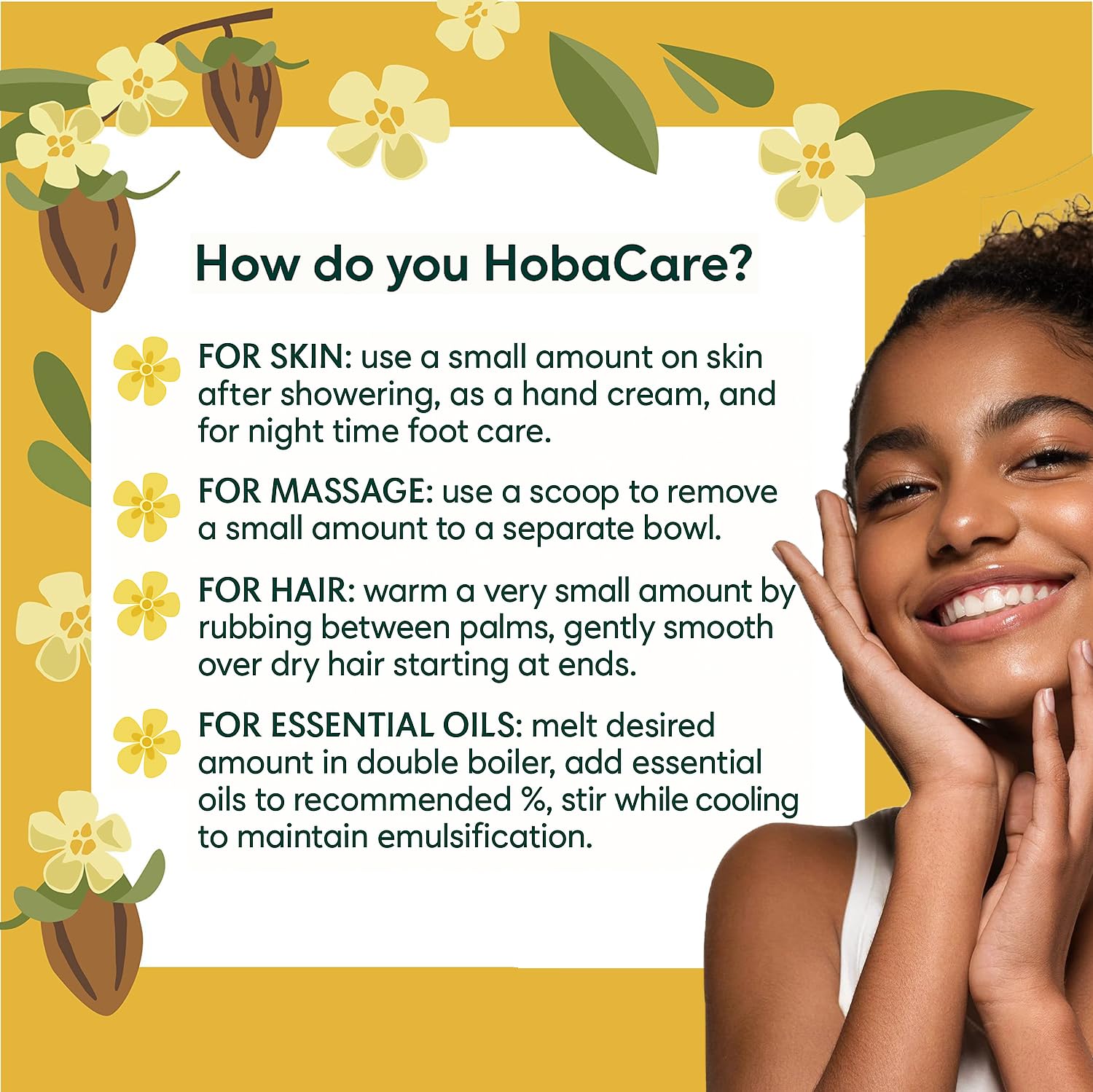 HobaCare Jojoba Butter, Fragrance-Free Body Butter Base with Natural First-Press Pure Jojoba Oil - Softening, Moisturizing, Vegan, Cruelty-Free Cream for Skin & Hair (8 oz)
