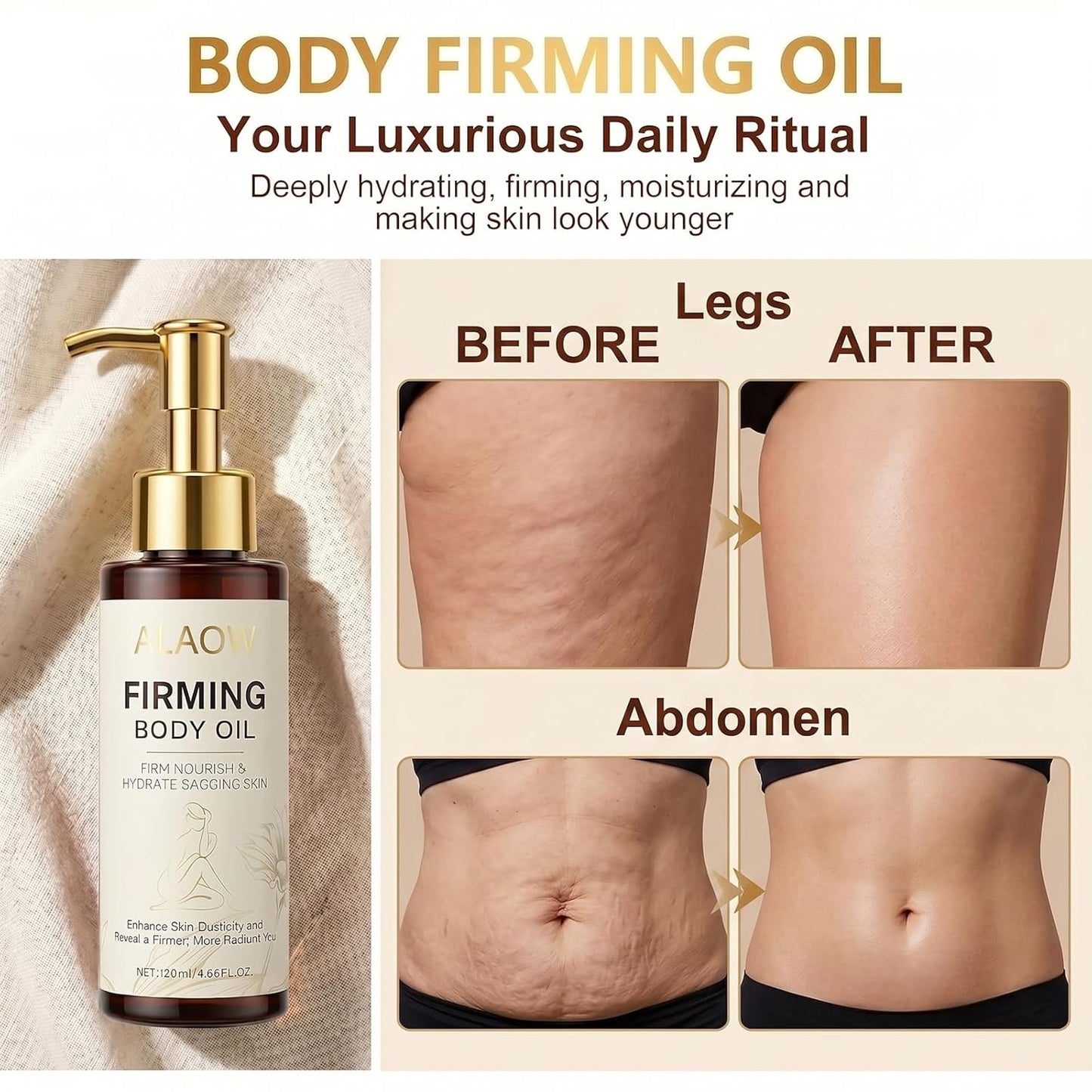 Firming Body Oil for Crepe Skin - After Shower Oil for Women, Tightening & Hydrating Treatment for Arms, Legs, Stomach & Body, Natural Formula for Dry Skin, Lightweight & Non-Greasy（Pack of 1）
