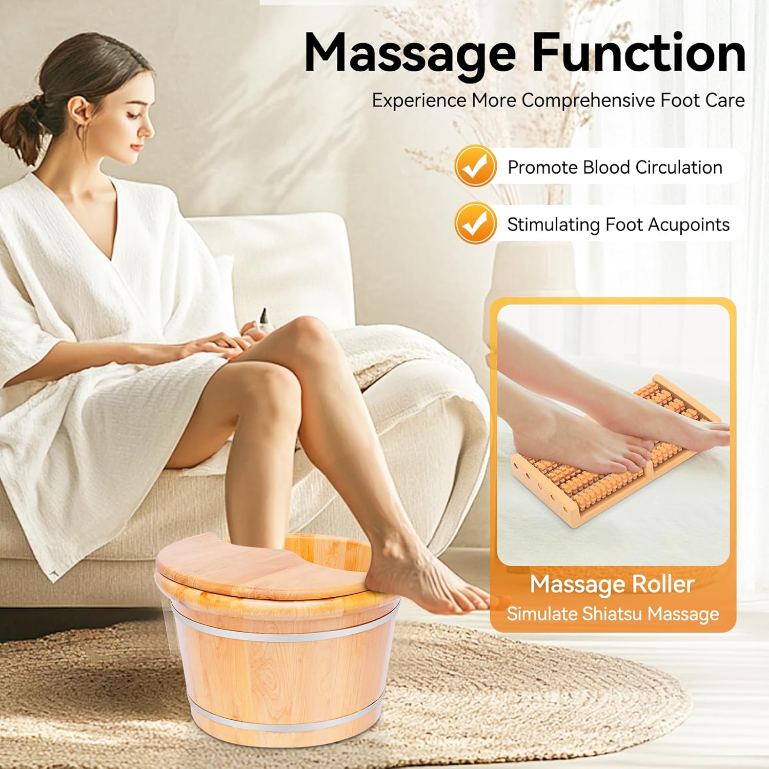 Wooden Foot Baths Bucket, Foot Massage Barrel, Thickened Spa Soaking Tub for Relaxation, Washing and Sauna, Relaxation, Wooden Foot Soaking Tub with Heat Retention