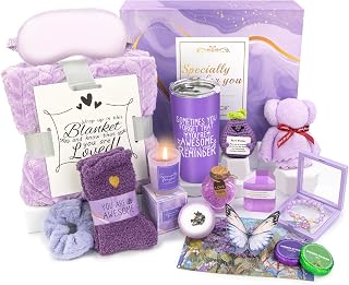 Spa Gifts for Women, Lavender 16 Pcs Mothers Day Gifts for Mom Wife Friend Daughter Sister, Self Care Gift Baskets for Women, Thank You, Get Well, Sympathy Inspirational Care Package Spa Basket