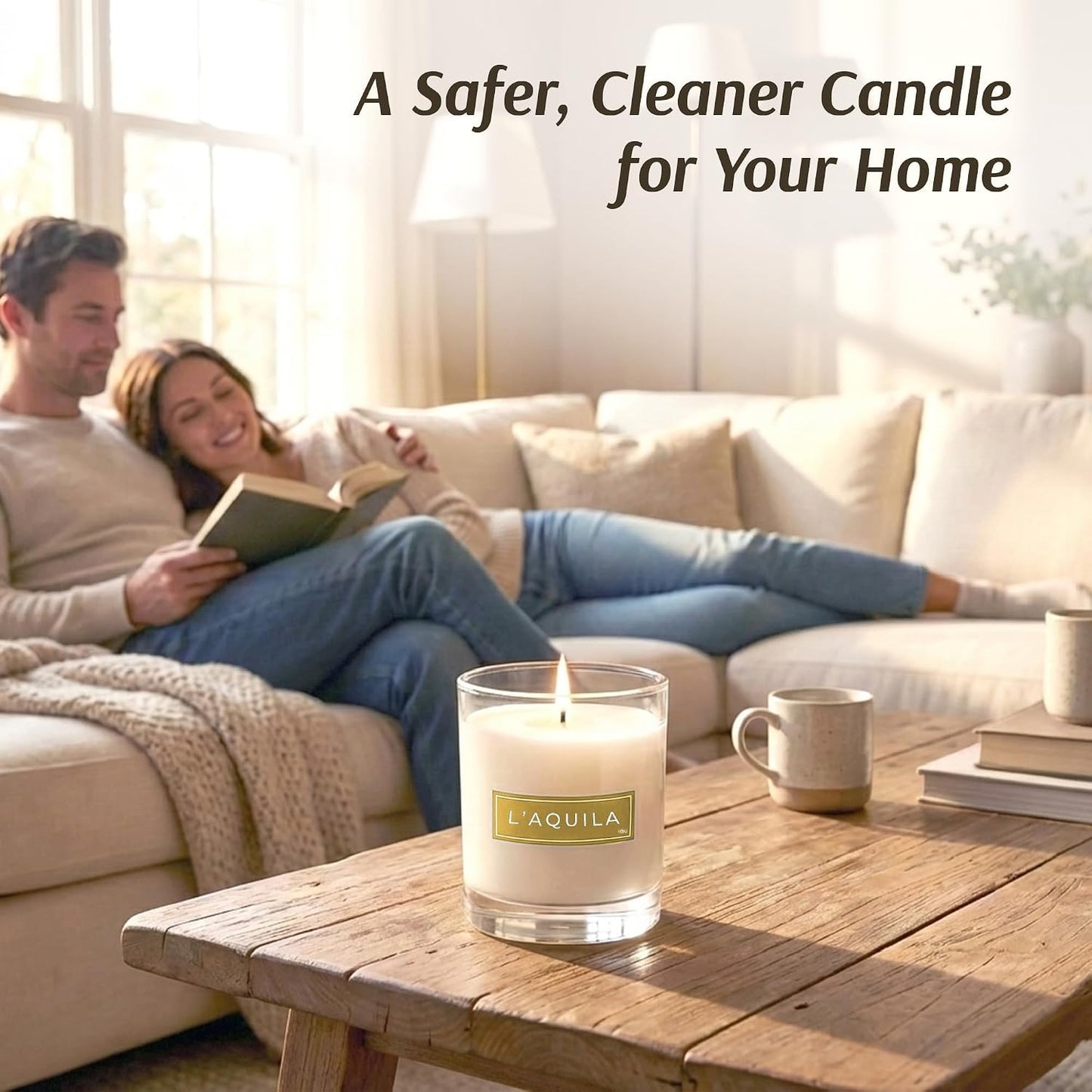 L’Aquila Luxury Scented Candle – Natural Plant Based Wax, 9oz – Bergamot, Fig, Cypress & Amber - Long Lasting 60 Hour Burn – Non-Toxic, Hand-Poured in USA for Home