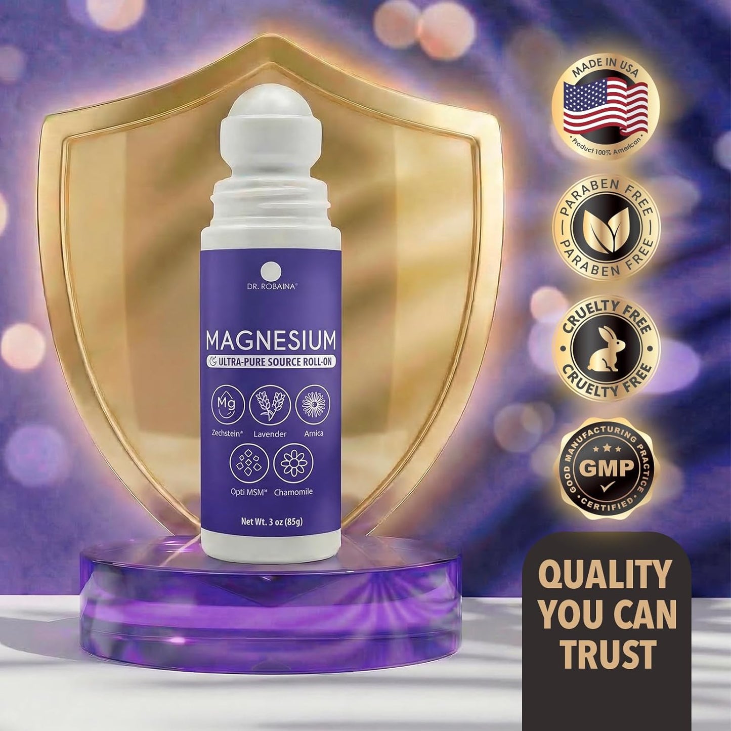 Dr. Robaina Lavender Magnesium Roll On – Zechstein Magnesium & OptiMSM with Lavender Oil for Sleep Support, Nighttime Leg Comfort & Relaxation, 3 oz