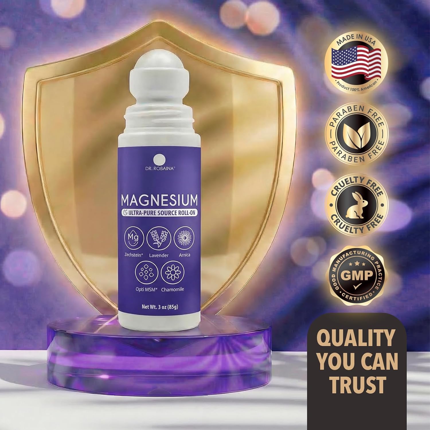 Dr. Robaina Lavender Magnesium Roll On – Zechstein Magnesium & OptiMSM with Lavender Oil for Sleep Support, Nighttime Leg Comfort & Relaxation, 3 oz