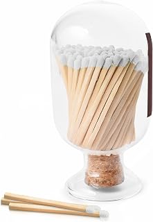 Glass Match Holder with Striker – Includes Fancy Matches in Cloche Jar – Decorative Christmas Gift for Home or Fireplace - White, 125 ml