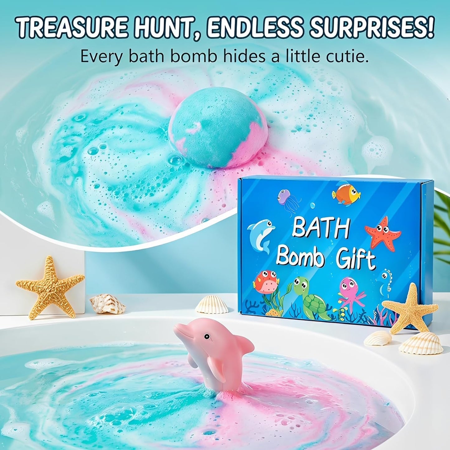 Bath Bombs for Kids with Toys Inside, 12 PCS Kids Bath Bombs with Ocean Theme Surprise Inside, Natrual and Organic Bubble Fun Scented Bath Fizzies Gift Set for Boys & Girls (sea)