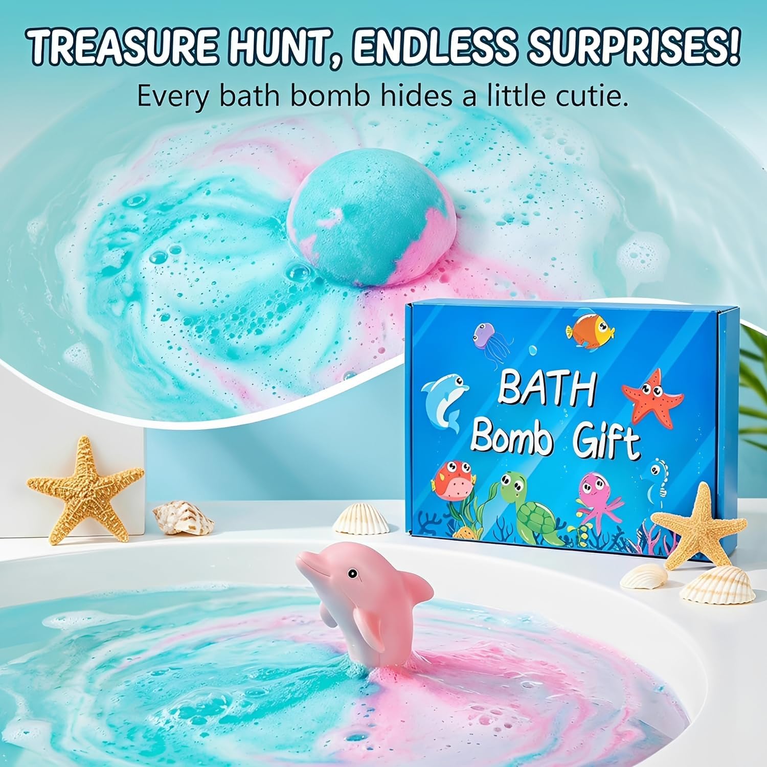 Bath Bombs for Kids with Toys Inside, 12 PCS Kids Bath Bombs with Ocean Theme Surprise Inside, Natrual and Organic Bubble Fun Scented Bath Fizzies Gift Set for Boys & Girls (sea)