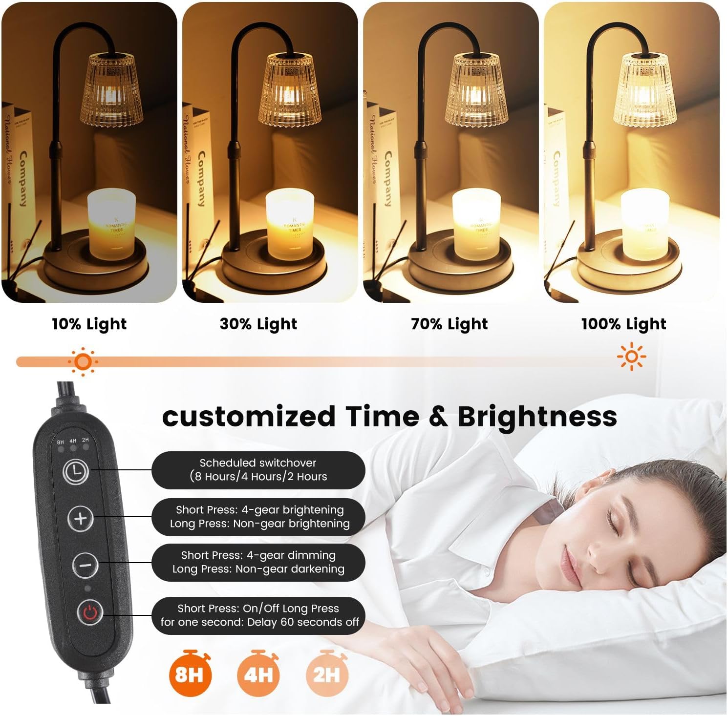 Candle Warmer Lamp,with Timer & Dimmer(3Bulbs),Candle Lamp Warmer Height Adjustable,Gifts for New Home,House Warming Gift,Birthday Gifts for Women/Daughter/Mom/Friend-Black