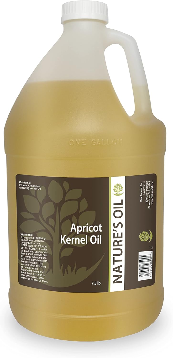 Nature's Oil Apricot Kernel Oil 1 Gallon (128 Fl Oz) - 100% Pure Carrier for Massage, Diluting Essential Oils, Hair & Skin Care Benefits, Moisturizer & Skin Softener