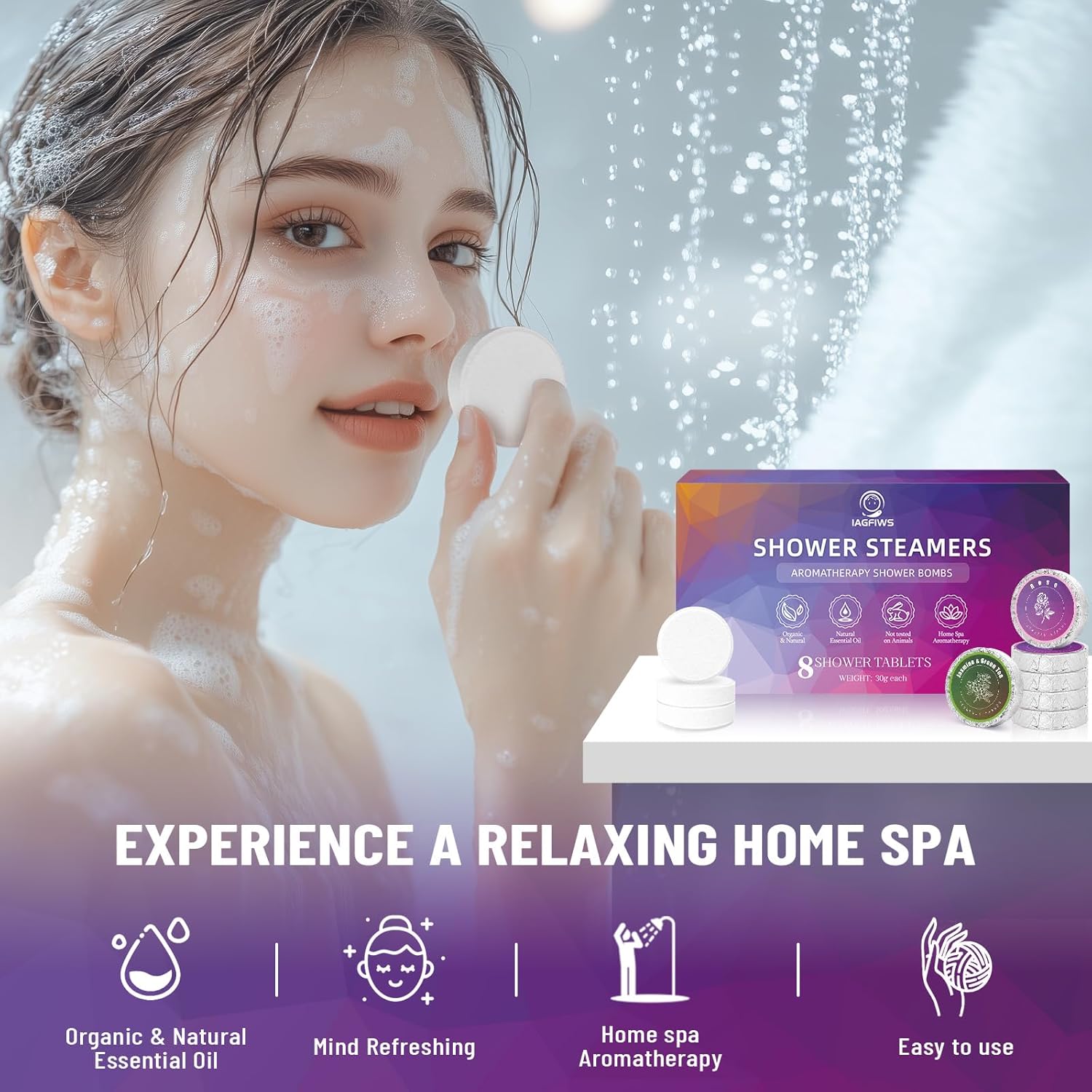 Shower Steamers Aromatherapy Gifts for Women & Men, Fathers Day Gift for Dad Husband from Wife Daughter, 8-Pack Shower Bombs Organic Essential Oils Relaxation & Self Care Gifts for Wife