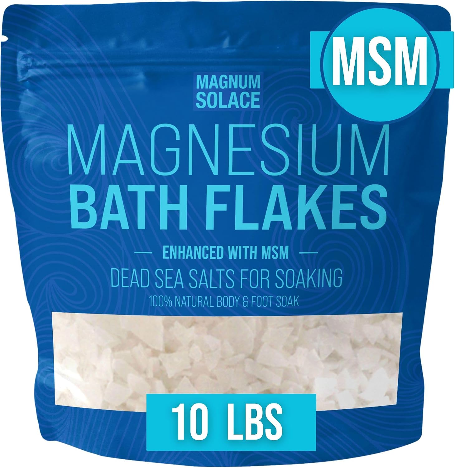Magnesium Flakes with MSM - Magnesium Chloride Flakes - Dead Sea Salts for Soaking, 10 LBS
