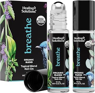 Healing Solutions (2 Pack) Organic Breathe Essential Oil Blend Roll-On Perfume - USDA Certified Aromatherapy Oil Roller for Sinus Ease