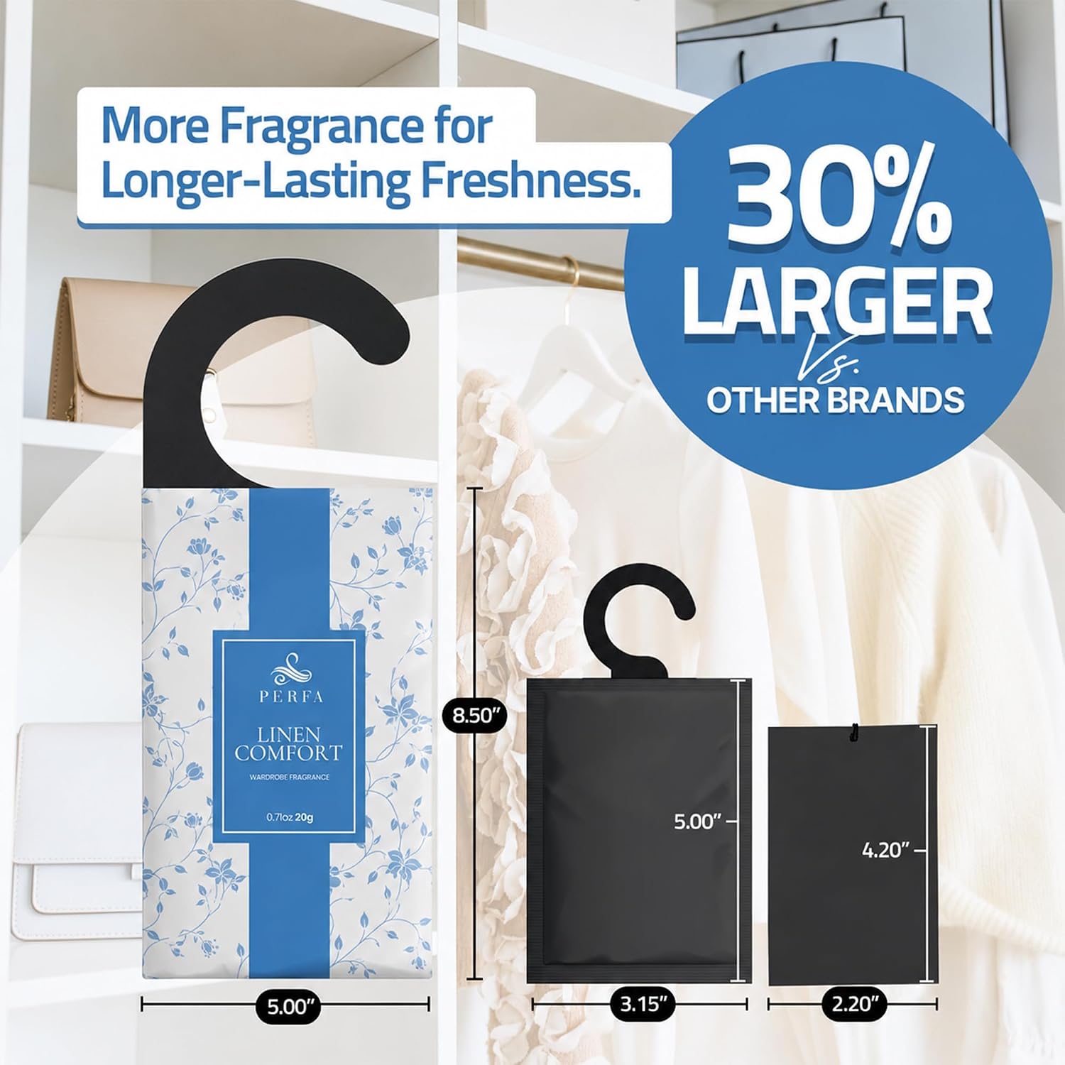 Closet Deodorizer Linen Scented 12 Pack Sachets | Odor Eliminator for Small Spaces | for Wardrobe, Storage, Cabinet, Shoes & Lockers | Long Lasting Fragrance | Linen Scent Closet Freshener by Perfa