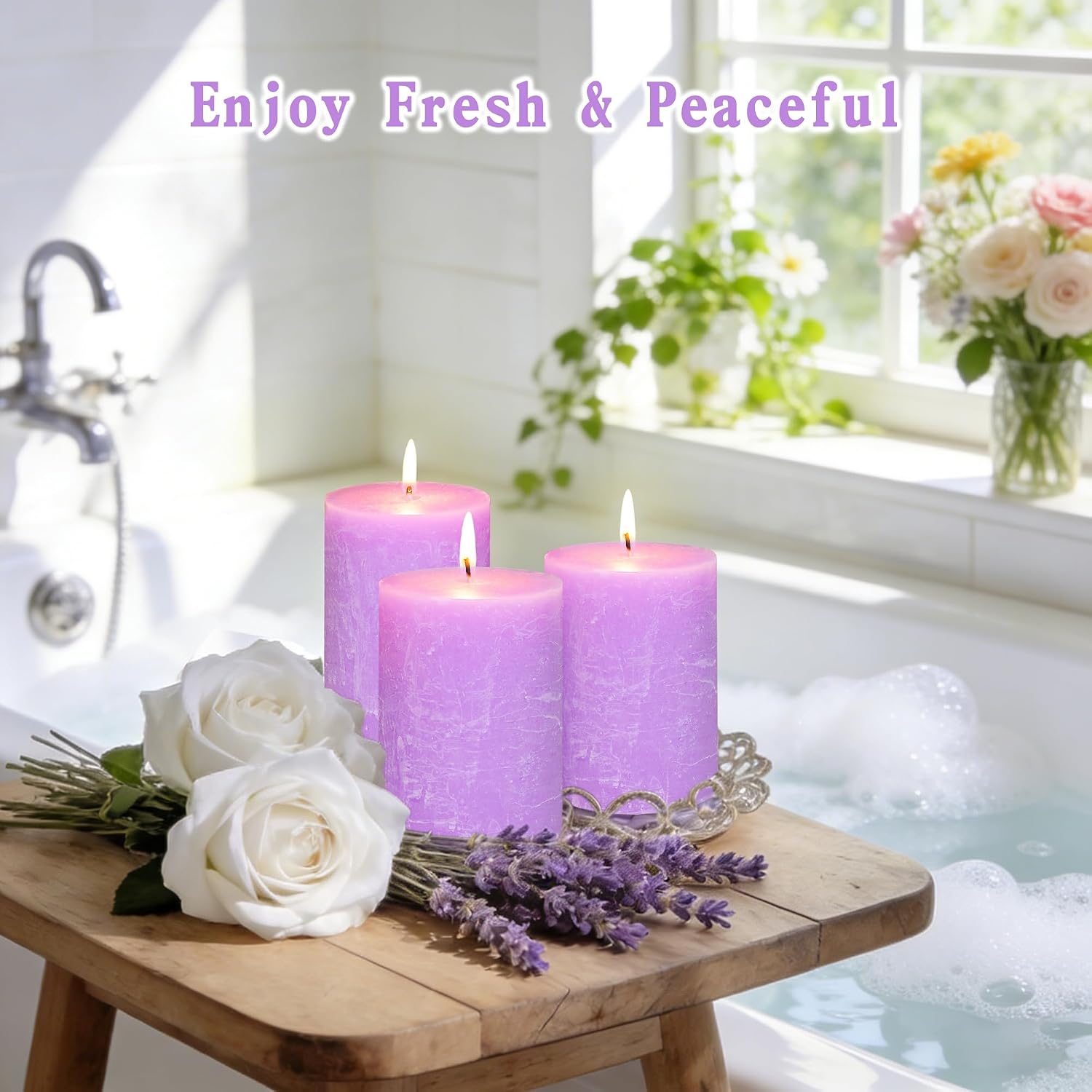 3x4 Inch Lavender Scented Pillar Candles Set of 3 Light Purple Hand-Poured Candle Long-Lasting Burn Rustic Decorative Dripless Candle for Home Scented Stress Relief Meditation