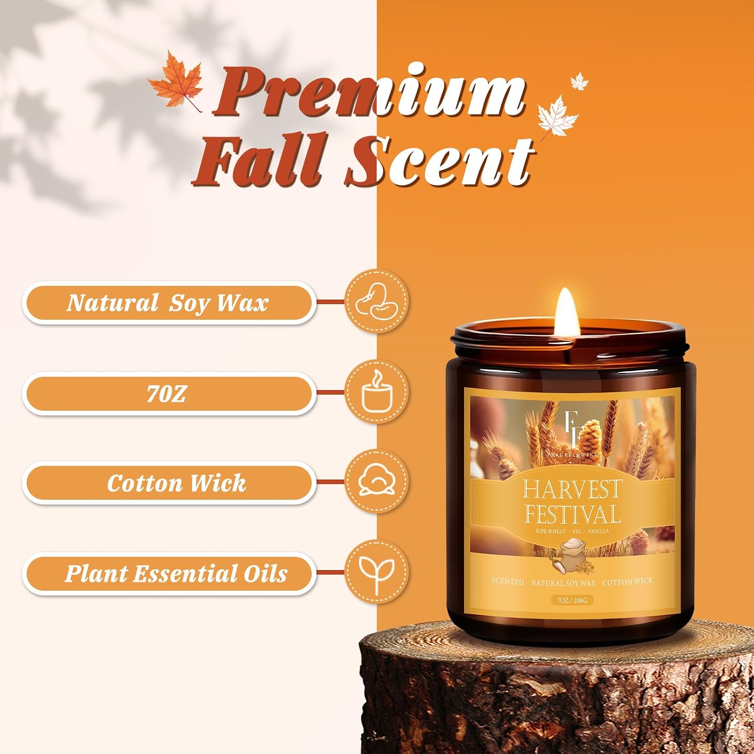 Christmas Fall Candle, Harvest Festival Scented Candles for Home, Natural Soy Autumn Candle Aromatherapy Candle, 7 oz Jar Candles Holiday Gifts for Women Men