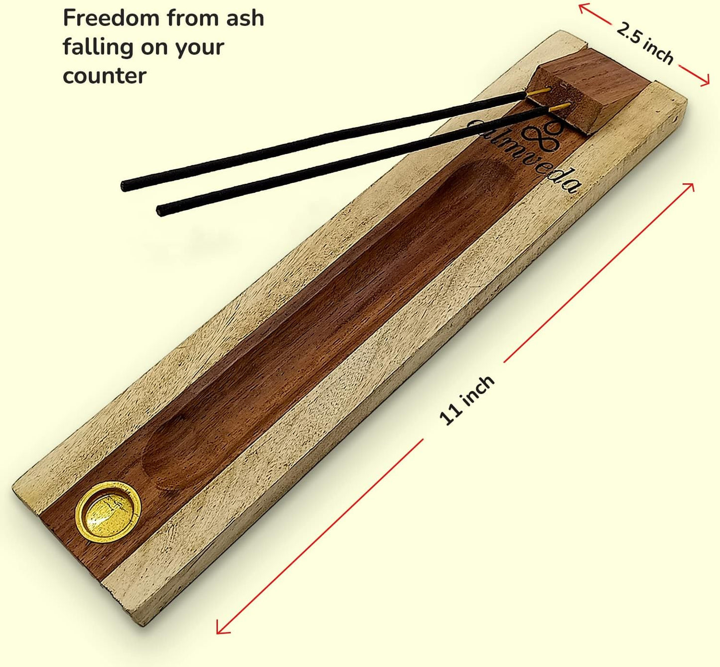 Rosewood Incense Holder for Sticks - 11 Inch Handmade Dual Incense Burners with Cone Holder | Beautiful Natural Wood Incense Stick Holder, for Meditation or Yoga Lovers