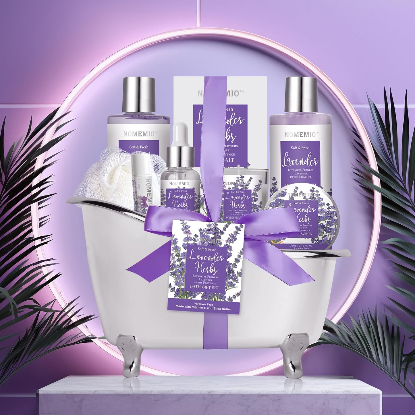 Mother's Day Gift, Spa Gift Basket for Women, 8pcs Lavender Spa Kit Set with Body Wash, Bubble Bath, Scrub, Bath & Beauty Skin Care Gift Sets, Christmas Gifts Set for Women, Her, Mom