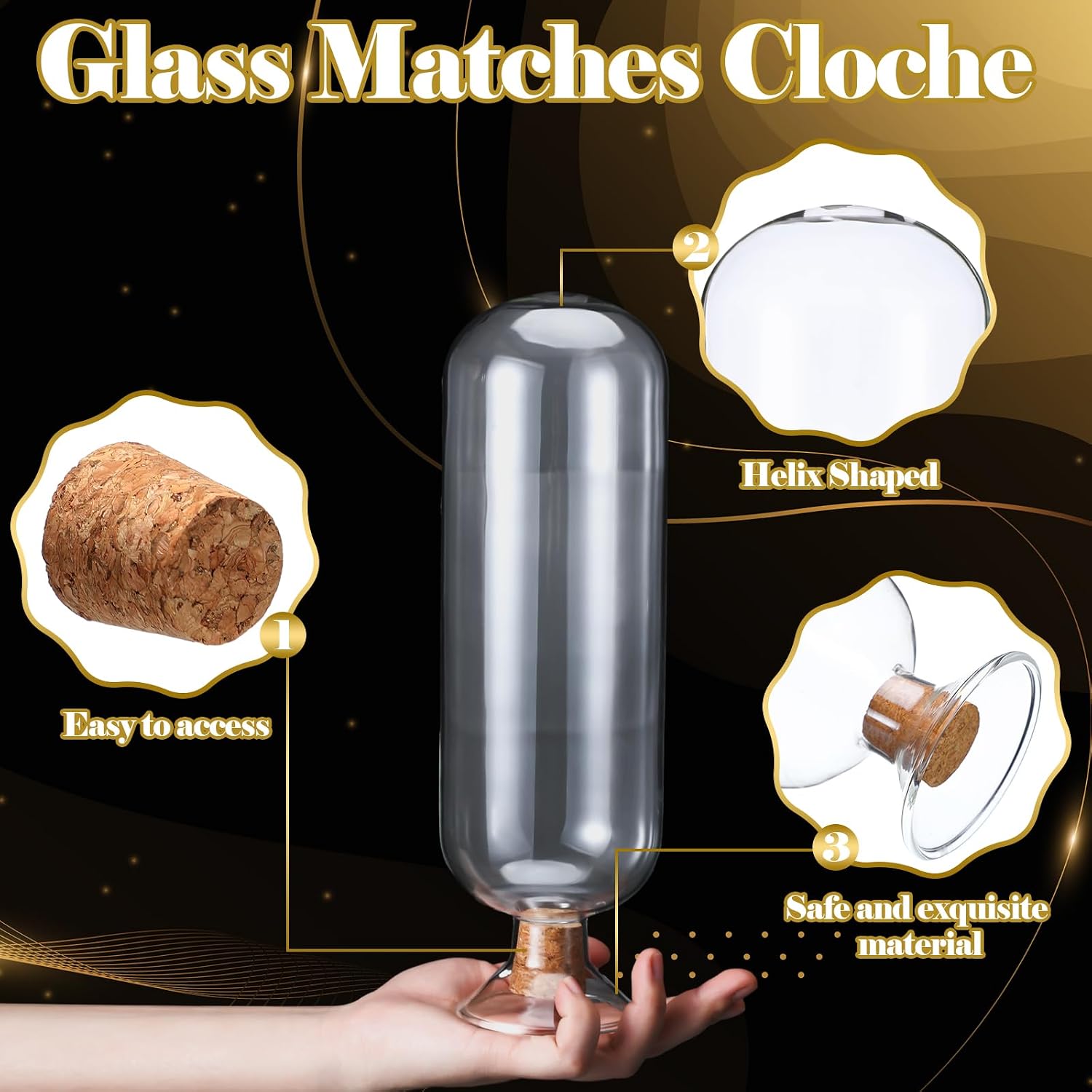 Extra Tall 11 Decorative Glass Matches Cloche Decorative Match Holder Jar for Candle Matches Trendy Fireplace Display Decor, Sticks Not Included
