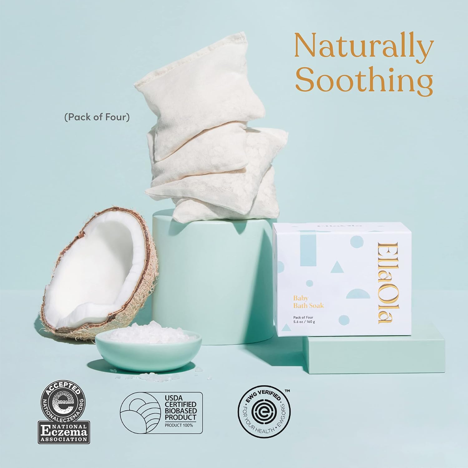 ELLAOLA Oatmeal Bath Soak for Babies Kids & Adults - Baby Bath Tea Soaks Made with Prebiotics to Relieve Dry, Itchy, Eczema Prone Skin While Gently Cleansing, Fragrance Free I 4 Bath Tea Soaks