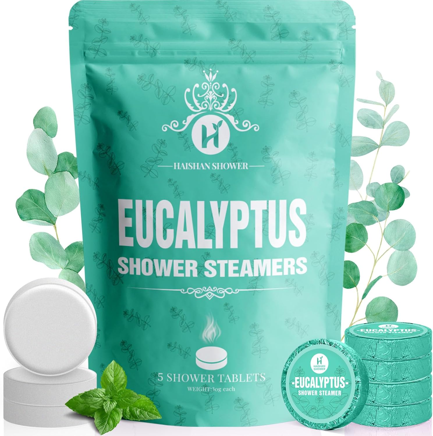 Shower Steamers Aromatherapy, Fathers Day Gift for Dad Husband from Wife Daughter, Organic Eucalyptus & Mint Essential Oil, 5-Pack Shower Bombs Birthday Gifts for Women Men Wife, Relaxation Home SPA