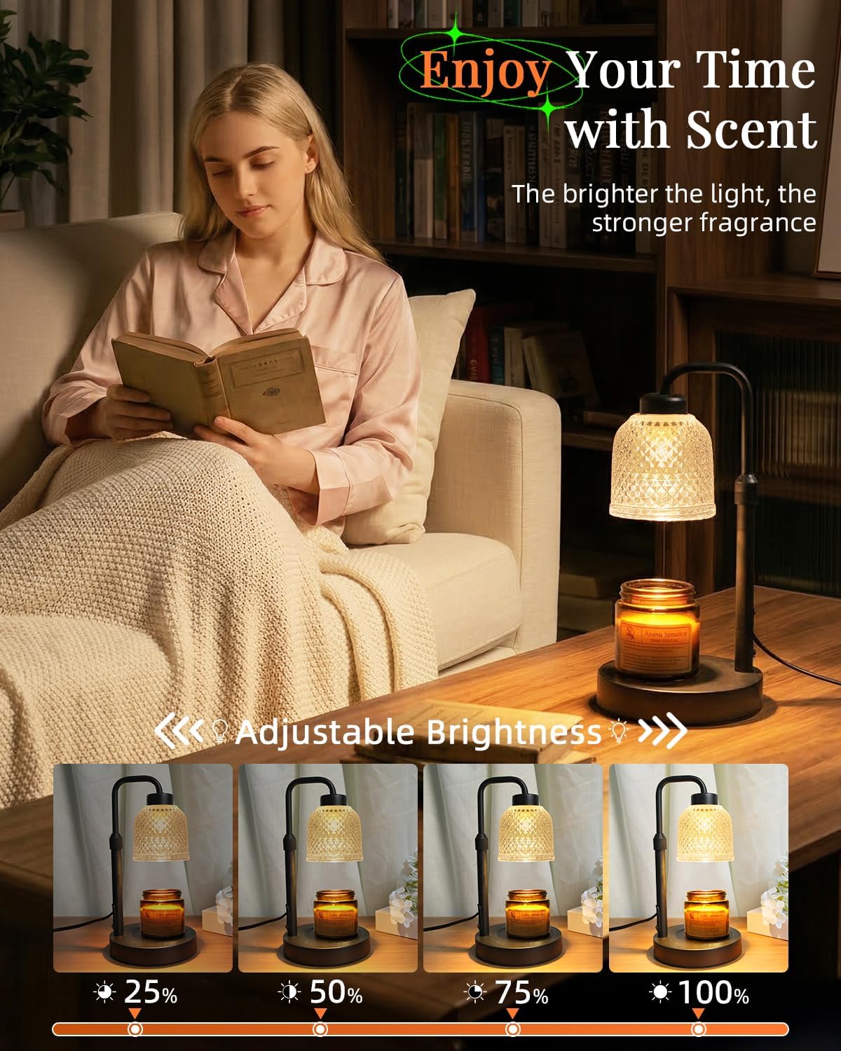 AIFEI Candle Warmer Lamp with Timer, Dimmable Adjustable Height Candle Lamp, Birthday Gifts for Women Mom Sister Friends, House Warming Gifts New Home, Candle Lamp Warmer with 2 Bulbs - CoalBlack